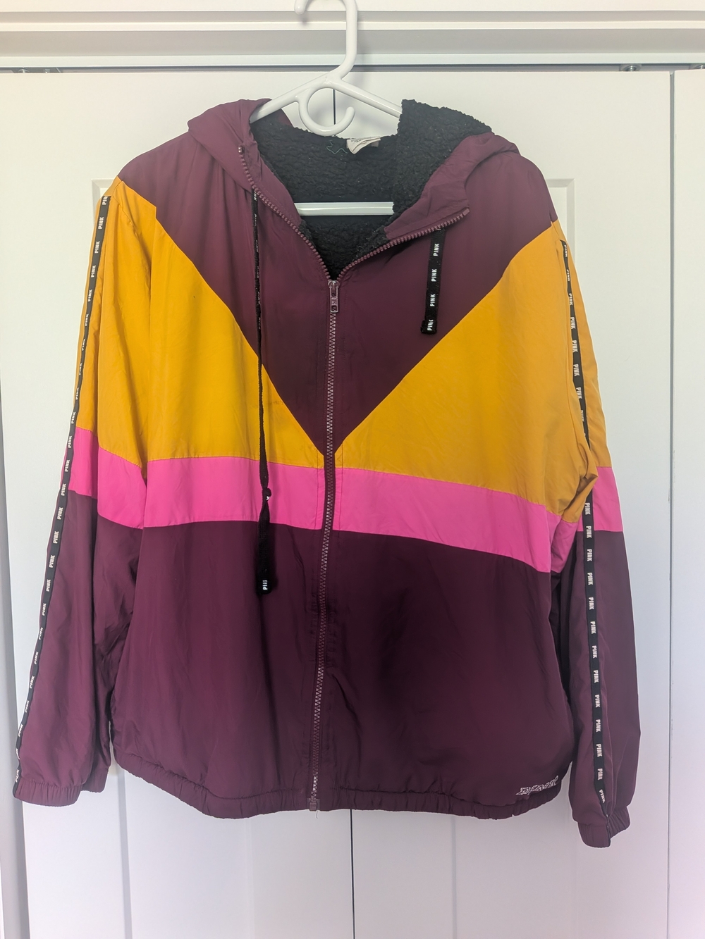 Pink Victorias Secret Colorblock M/L Sherpa Lined Jacket windbreaker Hood